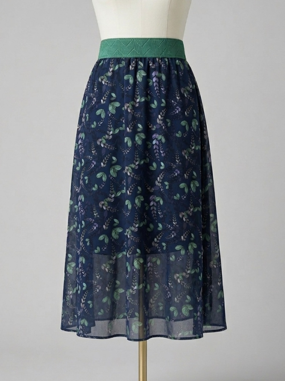 LuLaRoe Lola Skirt Navy Floral Chiffon Overlay Lined Boho A Line Midi Size XS